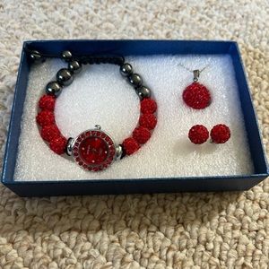 NWT Red Strada Genoa Matching Watch, Necklace, Earrings Set